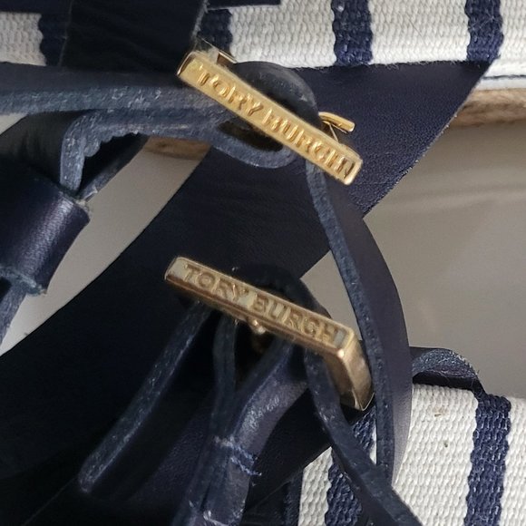 Tory Burch karissa Espadrille wedge navy stripe size 8B - Picture 8 of 8